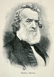 Portræt af Gideon Welles (1802-78), sekretær for den amerikanske flåde under krigen og genopbygningen (litho)