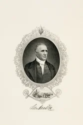 Portræt af Sam Houston med udsigt over byen, ca. 1855-c. 1860 (stålbelagt gravering på vævet papir)