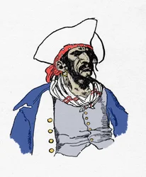 Portræt af en pirat. "" Book of pirates Buccaneers and Marooners of the Spanish Main"" af Howard Pyle (1853 - 1911), amerikansk illustrator. 1887.