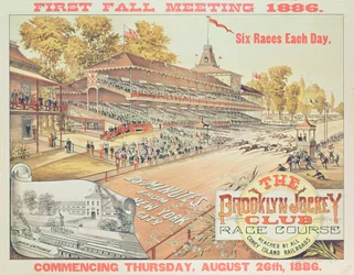 Plakat, der reklamerer for Brooklyn Jockey Club Race Course, 1886