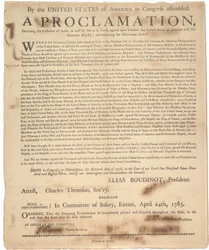 Proklamation af Kongressen, der erklærer ophør af våben og afslutning på krigen, 24. april 1783