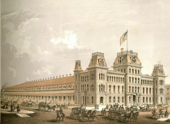 Railroad Depot, fra Chicago Illustrated, med litterære beskrivelser af James W. Sheahan, udgivet af Jevne & Almini, Chicago, 1866-67