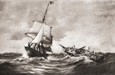Tilfangetagelsen af HMS Frolic af krigssluppen USS Wasp, en flådeaktion udkæmpet i Atlanterhavet den 18. oktober 1812, under krigen i 1812, fra 