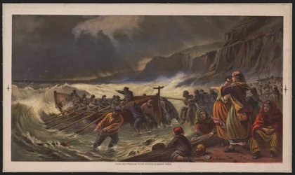 Afgangen, lancering af livsbåden, c.1878 (kromolitograf)