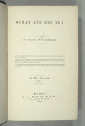 Titelblad for Women and Her Era af Eliza Wood Farnham (1815-64) udgivet i New York, 1864 (tryk)