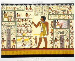 Grav 24, gravkammer nr. 2a, fra Gizeh, bind II, plade XIV fra, bind 2 Ancient Egypt af Samuel Augustus Binion, udgivet 1887 (tonet chromolitho)