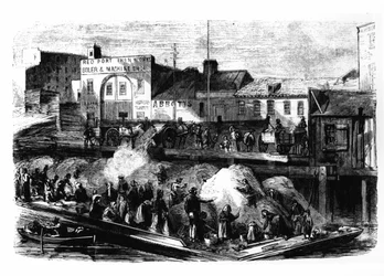 Vagrants plukker klude til salg fra Beach Street-affaldspladsen, New York, ca. 1870