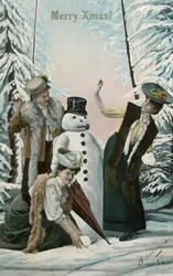 Victorianske kvinder leger med snemand