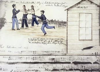 Crazy Horses (ca. 1842-77) død i 1877, Fort Robinson, Nebraska (blæk på papir)