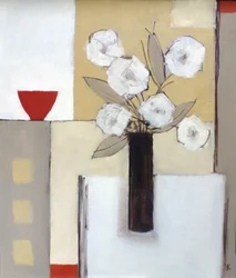 Rød skål, hvide blomster