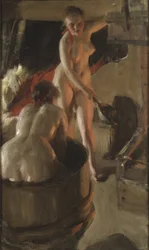 Filles de Dalecarlie prenant un bain - Piger fra Dalarna i bad, af Zorn, Anders Leonard (1860-1920). Olie på lærred