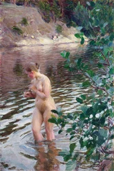 Den kolde strøm par Zorn, Anders Leonard (1860-1920). Olie på lærred, størrelse: 98x66