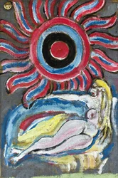NAKED LYING IN THE SUN, 2012 (akryl på jutelærred spændt op på en træramme)