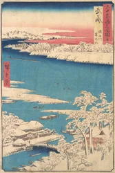 Morgen efter et snefald, Sumida-floden, Musashi-provinsen, fra serien Views o..., ca. 1853.