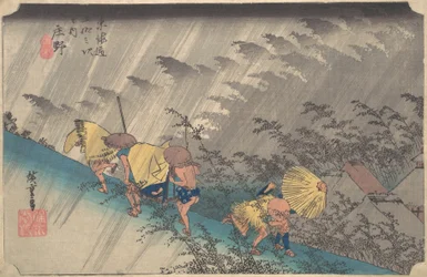 Sudden Shower at Shono, fra serien Fifty-three Stations of the Tokaido, 1834-35., 1834-35.