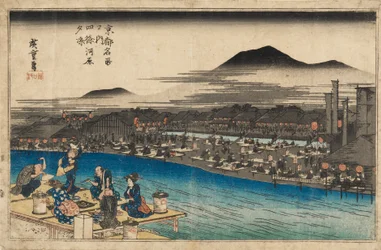 Træbloktryk - Natteudsigt ved Shijo Kawaramachi, 1797-1858
