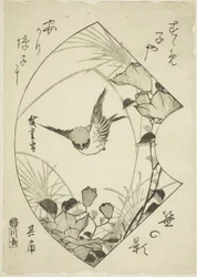 Efterårsblomst og spurv, ca. 1835 (træsnit; koban)