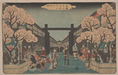 Kirsebærblomster på Naka-no-cho i Yoshiwara (træsnit)