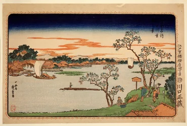 Cherry Trees in Leaf Beside the Sumida River, fra serien Famous Sites in the Eastern Capital, ca. 1831 (farvet træbloktryk)