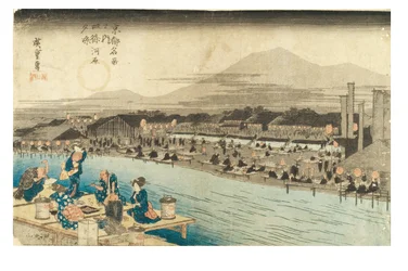 Cool of the Evening at Shijo Riverbank fra serien Famous Places in Kyoto, ca. 1833-1834 (træsnit på papir)