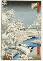 Drum Bridge og "Setting Sun" Hill, Meguro, fra serien "One Hundred Views of Famous Places in Edo", udgivet ca. 1858