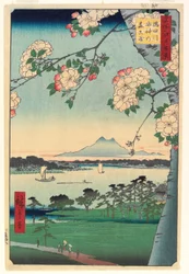 Skov af Suijin-helligdommen og Masaki ved Sumida-floden, 1856, 8. måned