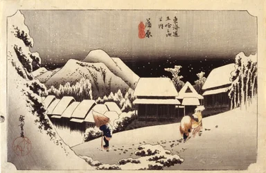Night Snow in Kanbara, #16 (Color Woodcut)