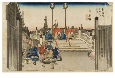 Nihonbashi: Morning View fra serien The Fifty-three Stations of the Tokaido, ca. 1831-1834 (træbloktryk på papir)