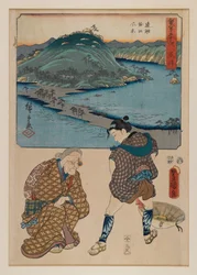 Print fra serien Fifty-tre Stages of the Tokaido (Tokaido Gojusan) (træbloktryk)