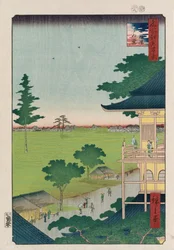 Sazai Hall, Five Hundred Raken [Temple]", fra serien "One Hundred Views of Famous Places in Edo"