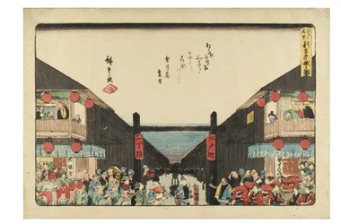 Shin Yoshiwara Niwaka Festival fra serien Famous Places in Edo, ca. 1840-1844 (træsnit på papir)