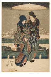 Sne på Sumida-floden fra serien Views of the Four Seasons at Famous Places in Edo, ca. 1847-1852 (træsnit på papir)