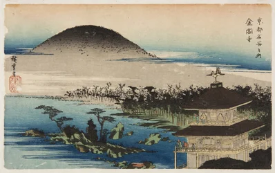 The Temple of the Golden Pavillion (Kinkaku-ji) (farvet træbloktryk)