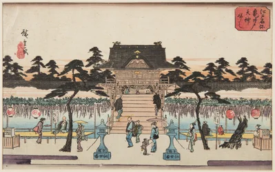 Wisteria ved Kameido Tenjin-helligdommen (Kameido Tenjin fuji) (farvet træbloktryk)