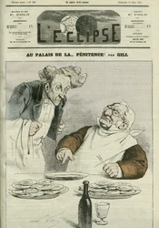 Ved angerens palads, karikatur af republikkens præsident Adolphe Thiers (1797-1877). Cover i "" L