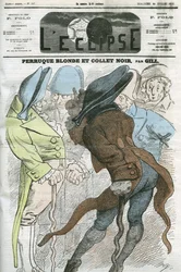 Karikatur „Blond paryk og sort krave“. Forside i „L