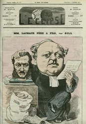 Tegneserie af Charles Lachaud (1817-1882), fransk advokat. Cover i "" L