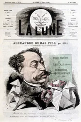 Tegneserietegning på Alexandre Dumas Fils af Gill. Cover "" La Lune"" fra 24/03/1867.