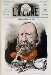 Giuseppe Garibaldi (1807-1882), hymne til fred - af Gill, i "Månen"" fra 22/09/1867