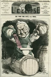 Le vin de 1872, illustration af Adolphe Thiers, der blander hvid og rødvin (1797-1877), fransk historiker og statsmand. Cover i "" L