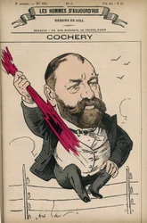 Portræt af Adolphe Cochery (1819-1900), en fransk advokat og politiker, han var grundlæggeren af Ecole Superieure de Telegraphie (den nuværende Ecole Nationale Superieure des Telecommunications). Tegnefilm af Gill, Paris.