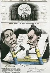Portræt af Albert Wolff og Henri Rochefort (1831-1913) fransk journalist og politiker. Tegnefilm af Gill, i "Månen", 4. maj
