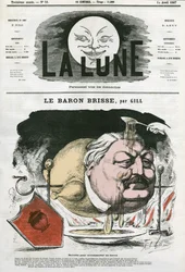 Portræt af baron Brisse (1813-1876), fransk gastronomisk journalist. Tegnefilm af Gill, i "Månen", 14. april