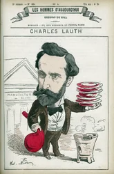 Portræt af Charles Lauth (1836-1913), en fransk kemiker, han var direktør for Ecole Superieur de Physique et de Chemistry Industrielles (ESPCI) i Paris. Tegnefilm af Gill, Paris.