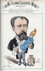 Portræt af Edmond Henri Turquet (1836-1914), en fransk politiker, han var stedfortræder for Aisne fra 1871 til 1889. Tegneserie af Gill, Paris.