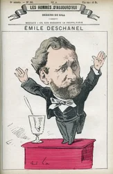 Portræt af Emile Deschanel (1819-1904), fransk forfatter og politiker og far til Paul Deschanel (1855-1922), præsident for den franske republik i 1920. Tegneserie af Gill, Paris.