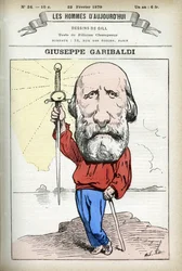 Portræt af Guiseppe Garibaldi (1807-1882), italiensk politiker. Tegnefilm af Gill, i "Les Homme d