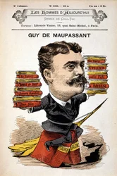 Portræt af Guy de Maupassant - af Gill, i «Les Hommes d