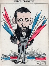 Portræt af Jules Claretie (1840-1913), fransk romanforfatter, dramatiker og kritiker - Karikatur af Andre Gill, i "Les Hommes d