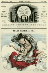 Portræt af Jules Favre (1809-1880), fransk advokat og politiker. Tegnefilm af Gill, i "Månen", 31. marts